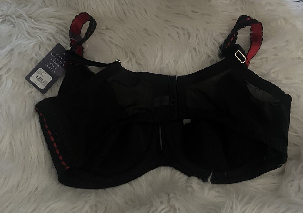 NWT Cacique Black & Red Lace & Ribbon Lightly Lined Quarter Cup Bra 42DD